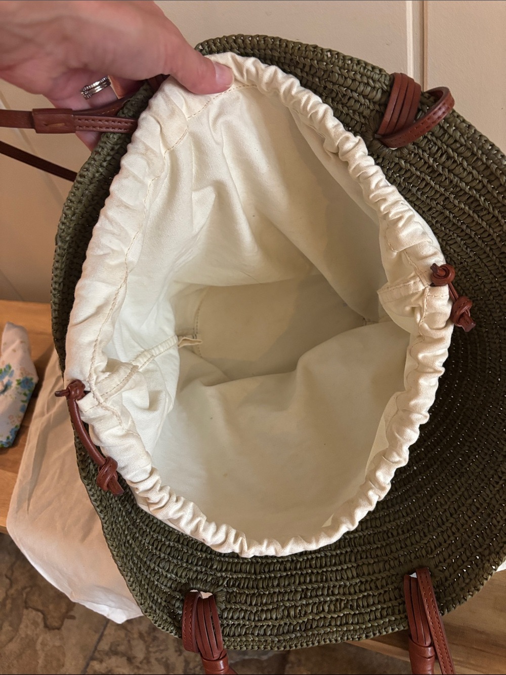 Sezane Justine Raffia Basket Bag Olive Green - Picture 4 of 5
